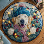 Winter Golden Retriever Round Mat Rug - washable non-slip printed rug