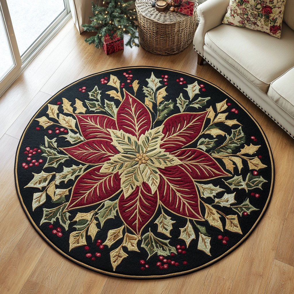 Winter Grace Round Mat Rug - washable non-slip printed rug
