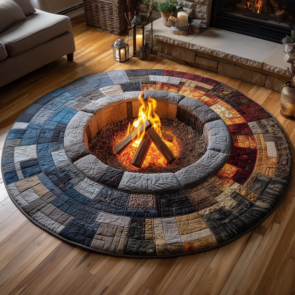 Winter Hearth Round Mat Rug - washable non-slip printed rug