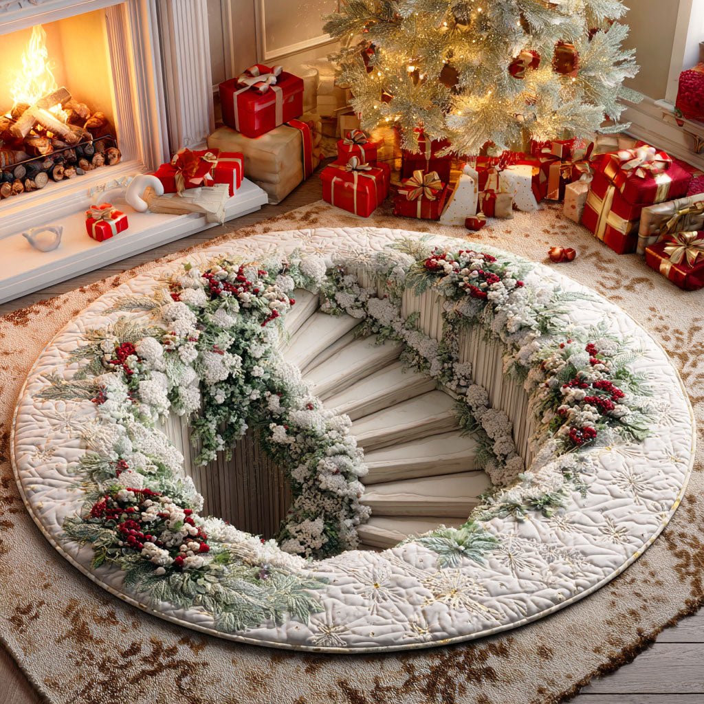 Winter Hidden Stairs Round Mat Rug - washable non-slip printed rug