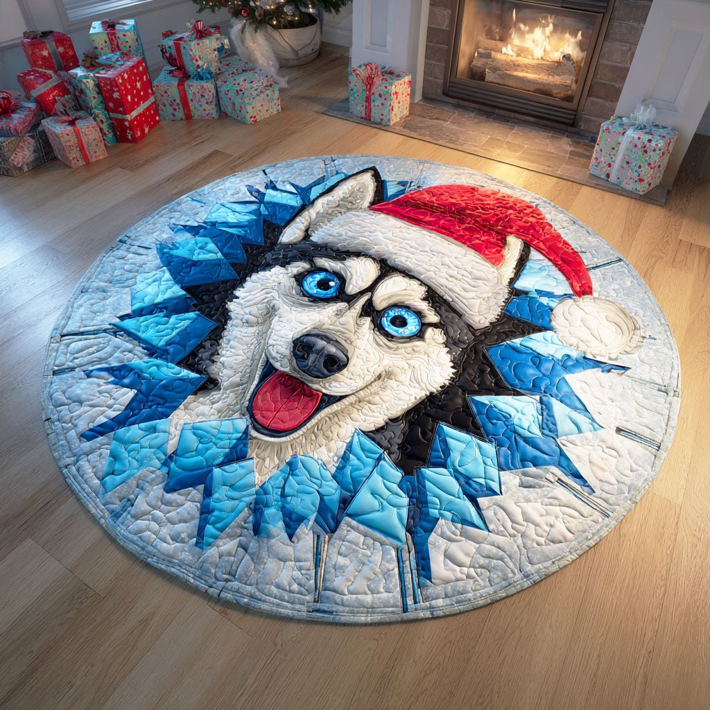 Winter Howl Round Mat Rug - washable non-slip printed rug