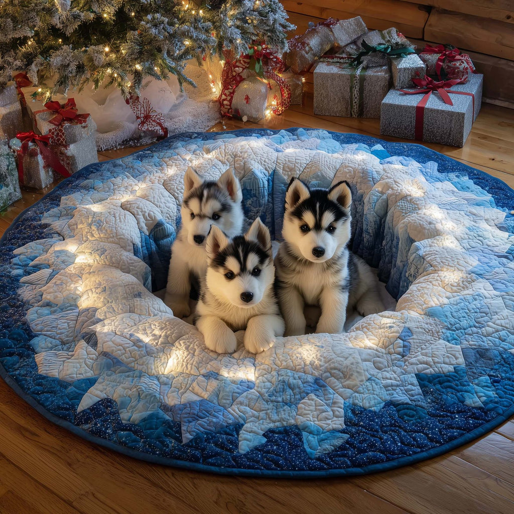 Winter Husky Round Mat Rug - Nature Design | Serene Home Decor
