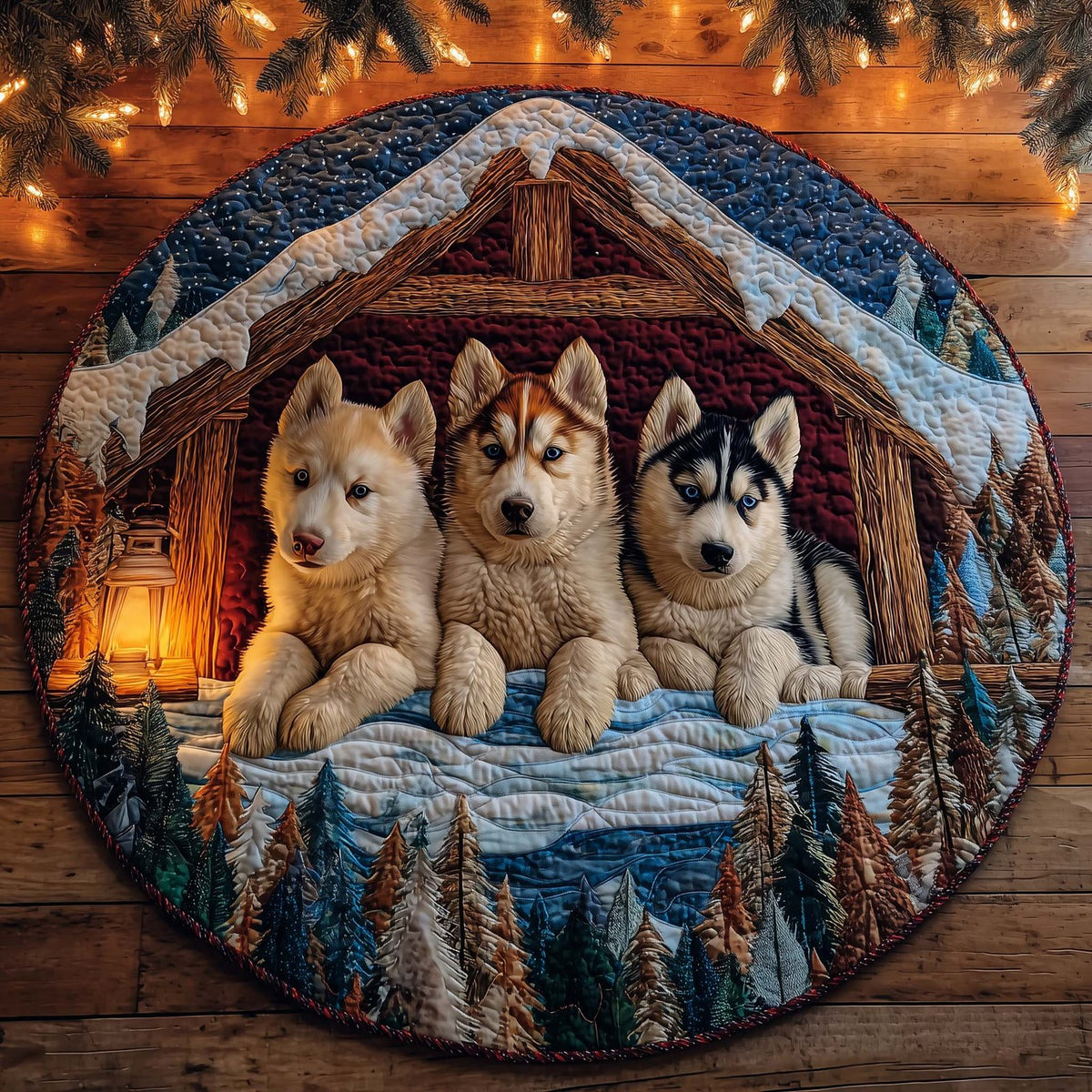 Winter Husky Round Mat Rug - washable non-slip printed rug