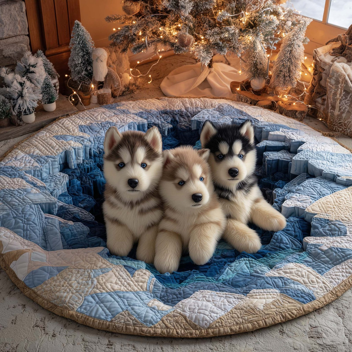 Winter Husky Round Mat Rug - Nature Design | Serene Home Decor