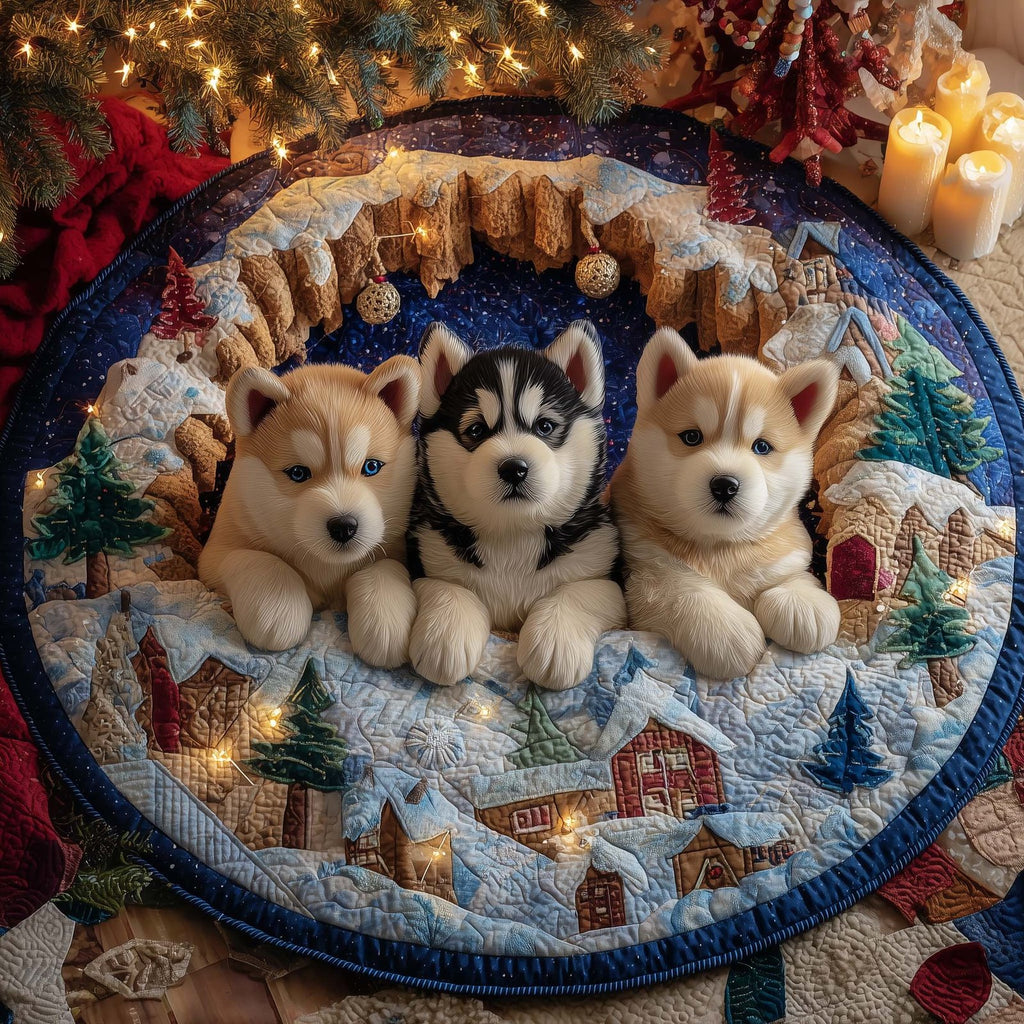Winter Husky Round Mat Rug - Nature Design | Serene Home Decor