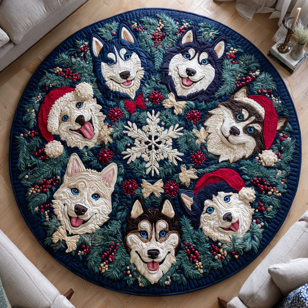 Winter Husky Round Mat Rug - Nature Design | Serene Home Decor
