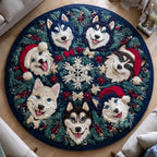 Winter Husky Round Mat Rug - Nature Design | Serene Home Decor