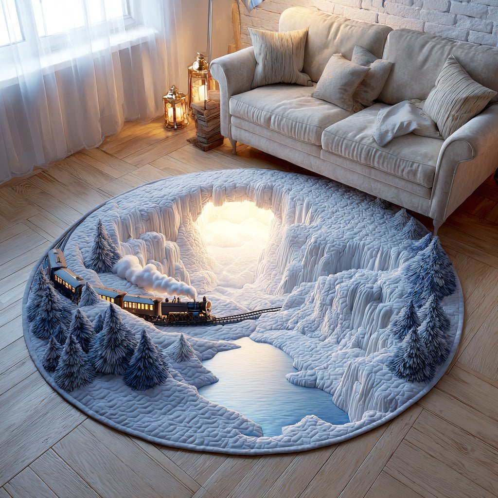 Winter Lantern Railway Round Mat Rug - washable non-slip printed rug