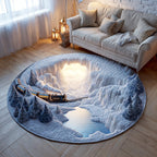 Winter Lantern Railway Round Mat Rug - washable non-slip printed rug