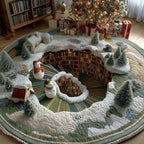 Winter Library Round Mat Rug - washable non-slip printed rug