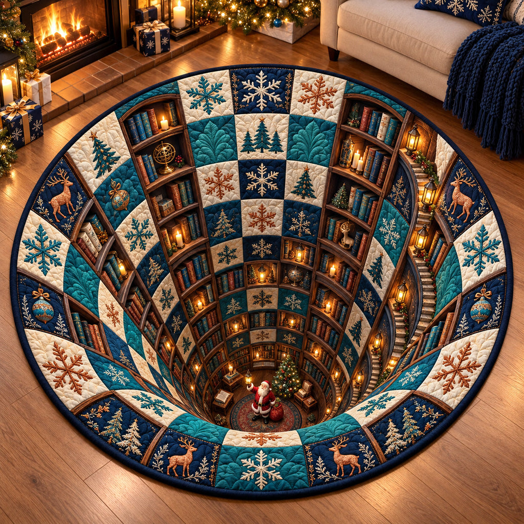 Winter Library Vortex Round Mat Rug - Nature Design | Serene Home Decor - washable non-slip printed rug