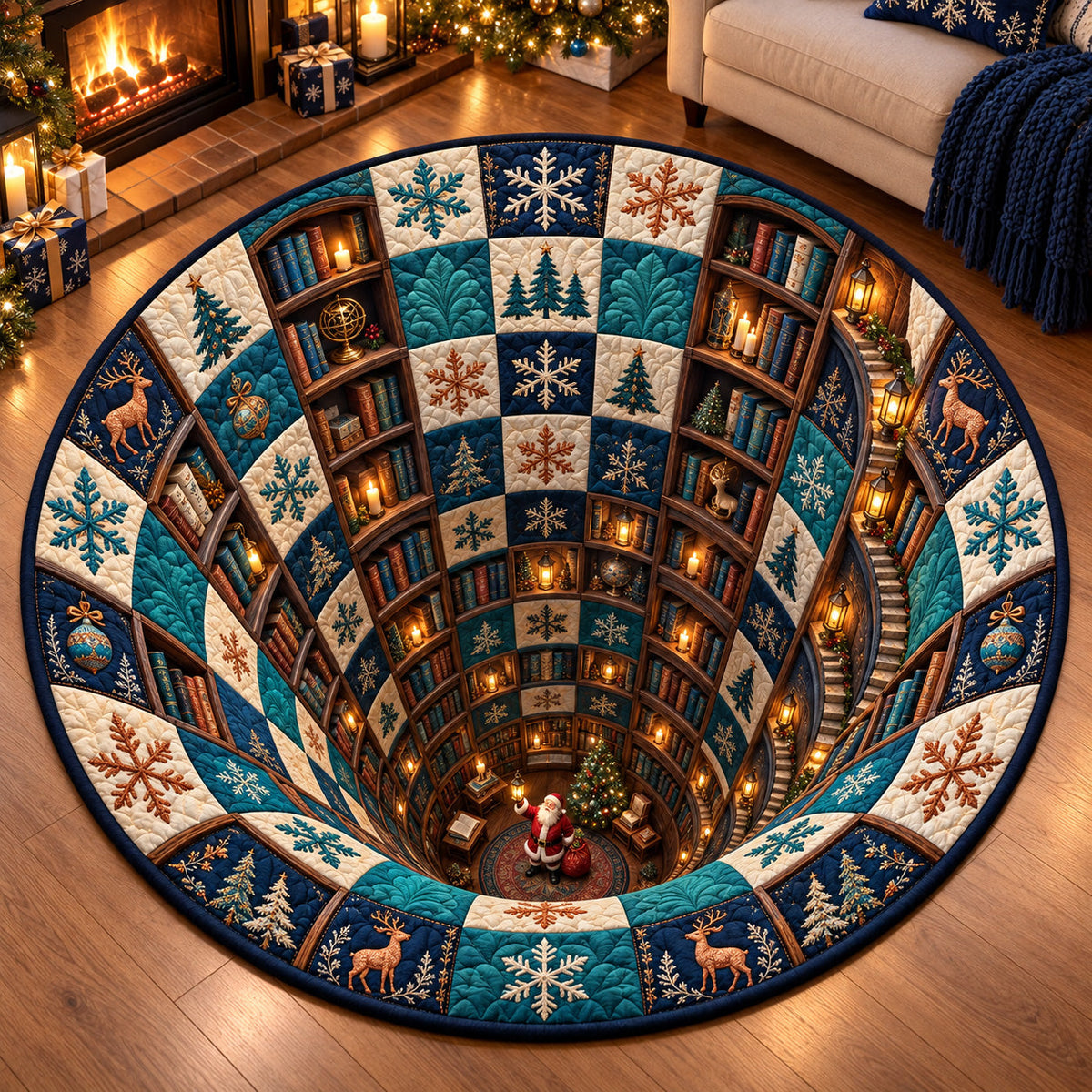Winter Library Vortex Round Mat Rug - Nature Design | Serene Home Decor - washable non-slip printed rug