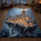 Winter Lighthouse area rug in a living room