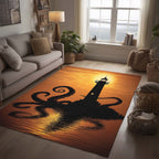 Winter Lighthouse area rug in a living room
