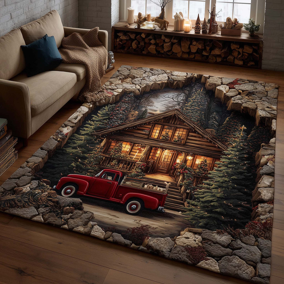 Winter Lodge area rug in a living room