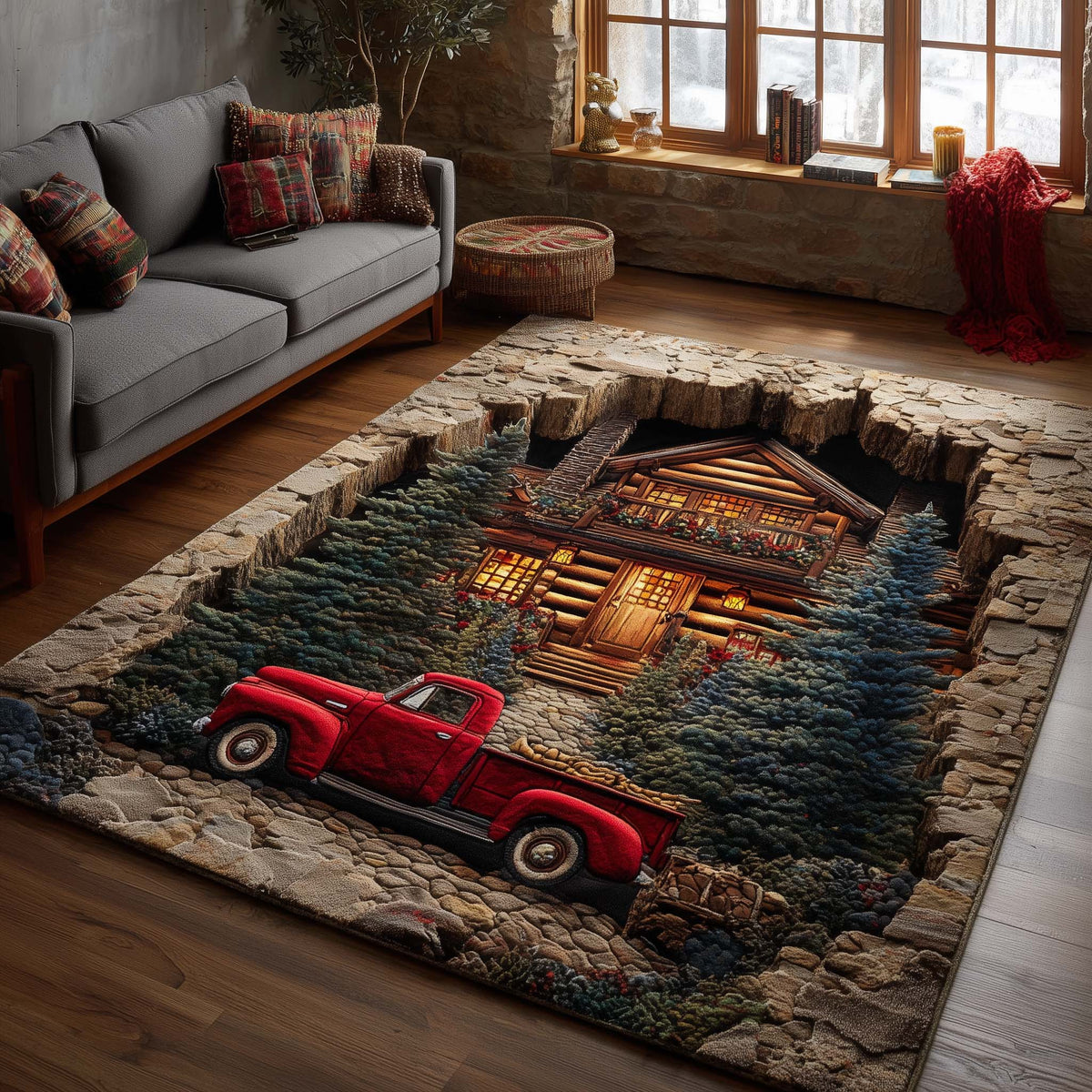 Winter Lodge area rug in a living room