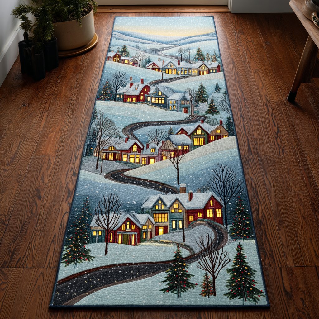 Winter Path Runner Carpet Runner Rug - Cute Pet Design | Animal Printed Runner Rug