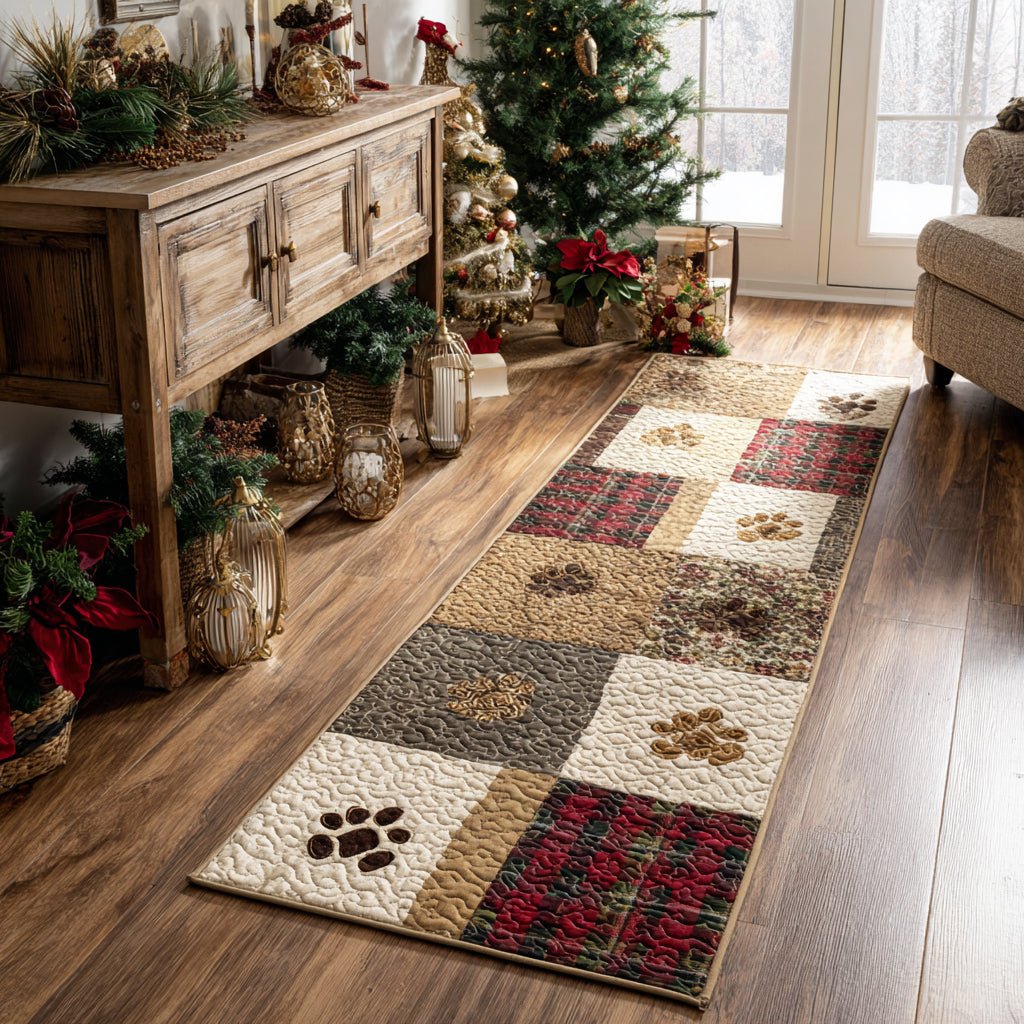 Winter Paw Path Runner Carpet Runner Rug - Cute Pet Design | Animal Printed Runner Rug