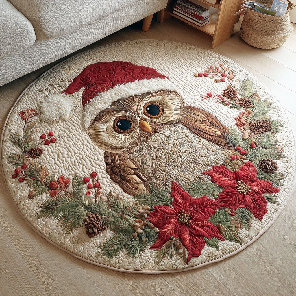 Winter Perch Round Mat Rug - washable non-slip printed rug
