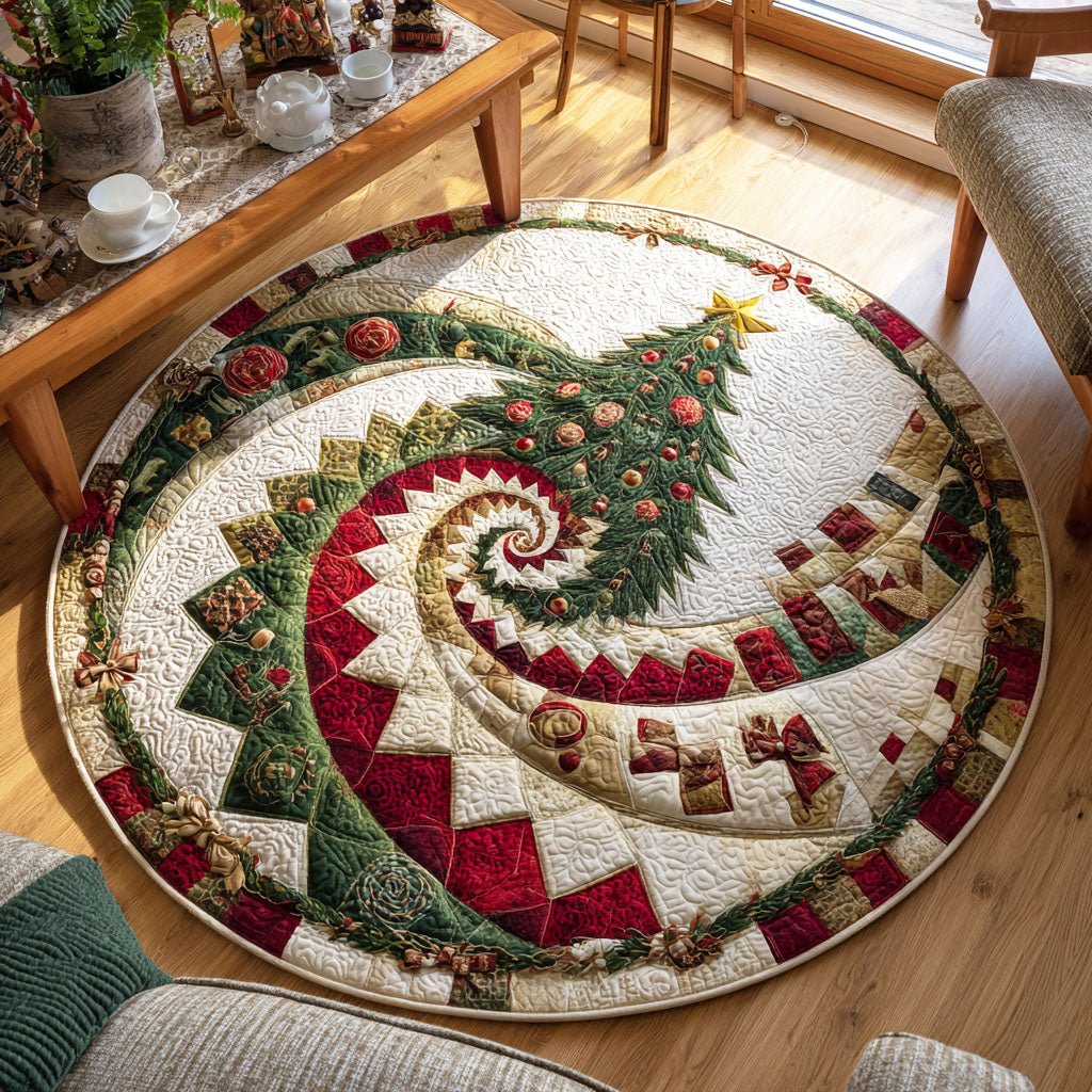 Winter Pine Round Mat Rug - washable non-slip printed rug