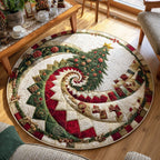 Winter Pine Round Mat Rug - washable non-slip printed rug