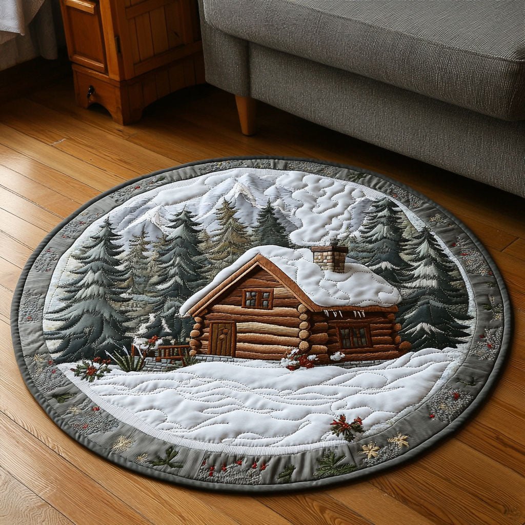 Winter Pines Round Mat Rug - washable non-slip printed rug