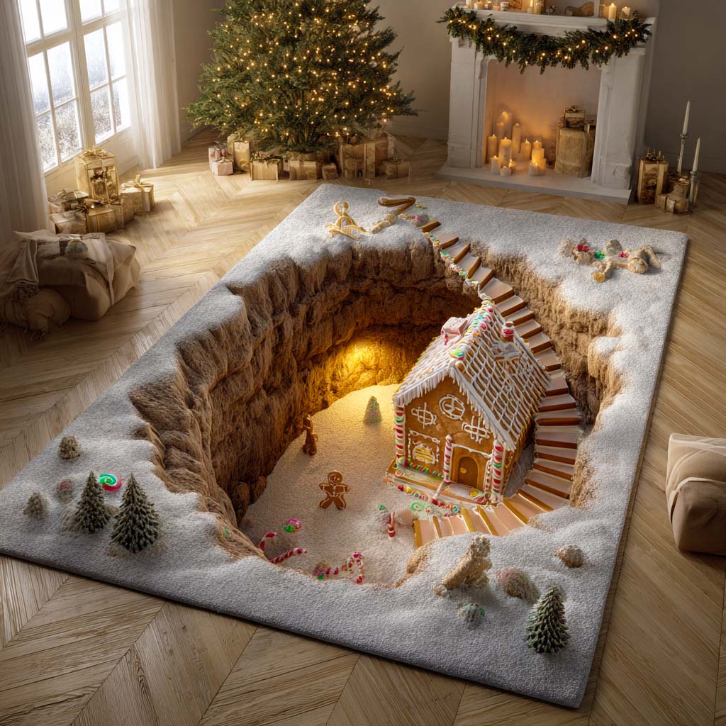 Winter Pit Cottage area rug in a living room