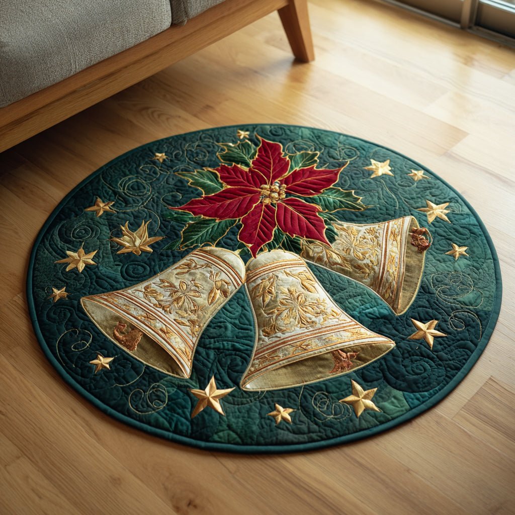 Winter Poinsettia Bells Round Mat Rug - Nature Design | Serene Home Decor