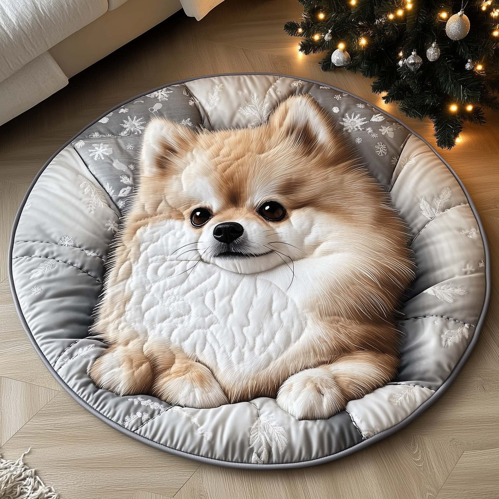 Winter Pomeranian Round Mat Round Mat Rug - Nature Design | Serene Home Decor