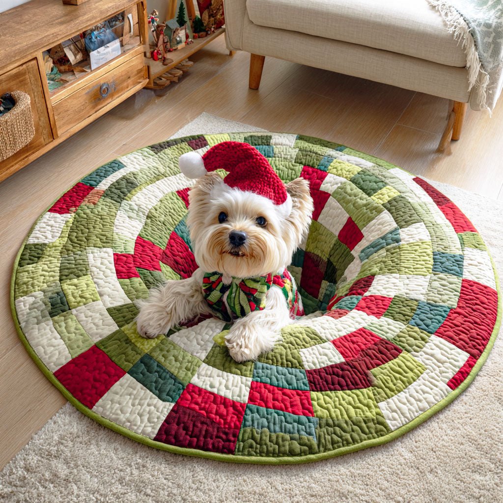 Winter Pup Round Mat Rug - washable non-slip printed rug