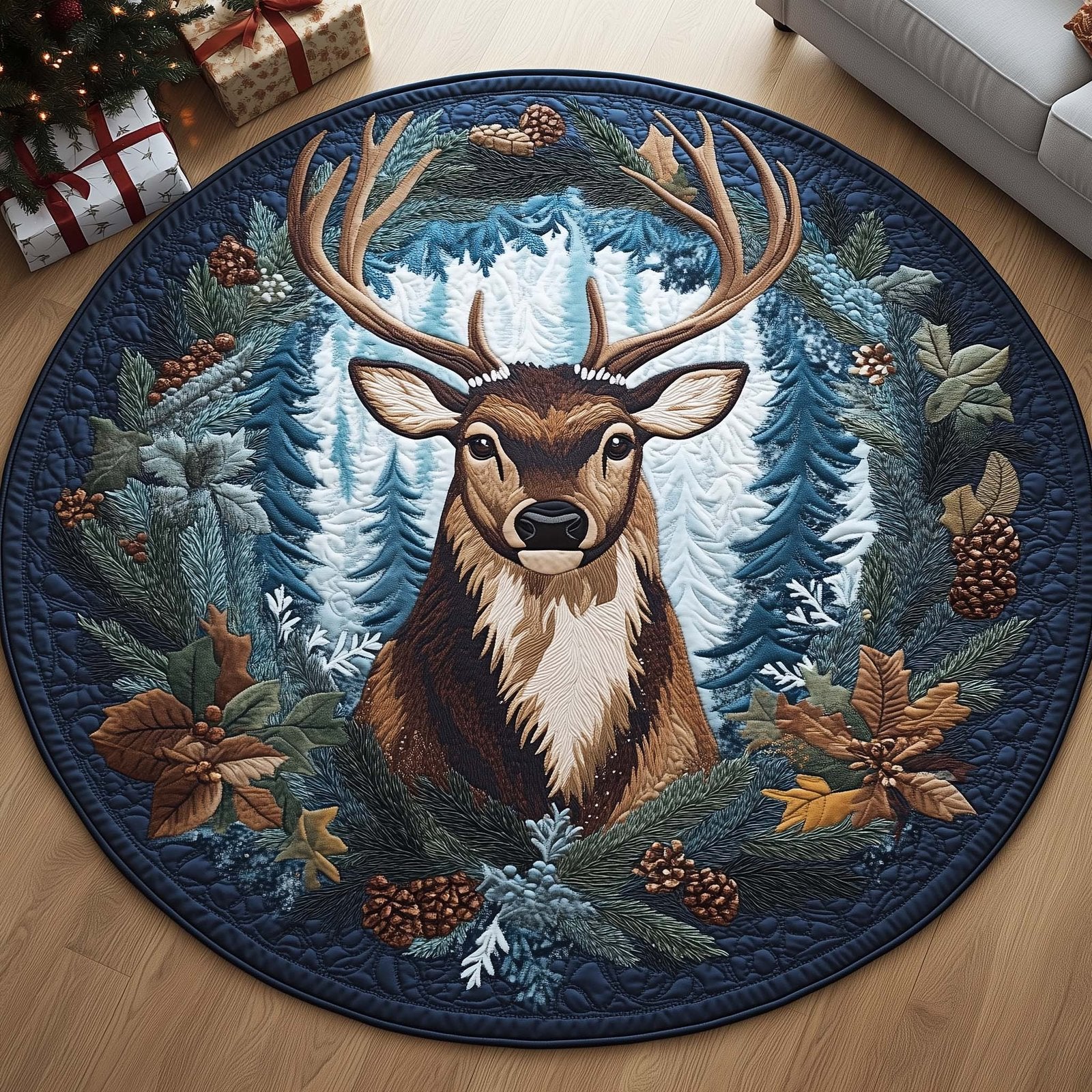 Winter Reindeer Round Mat Rug - Nature Design | Serene Home Decor