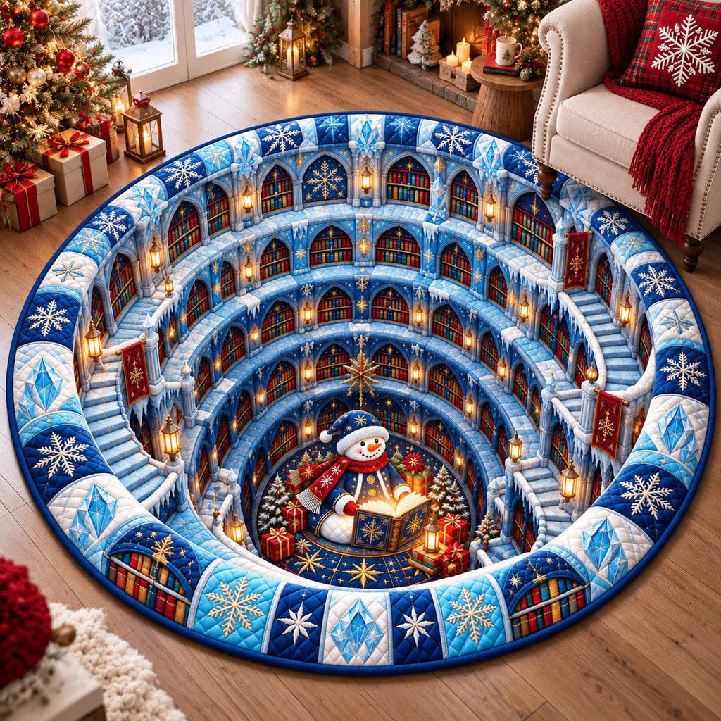 Winter Snowflake Library Round Mat Rug - Nature Design | Serene Home Decor - washable non-slip printed rug