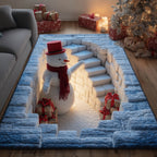 Winter Snowman area rug in a living room