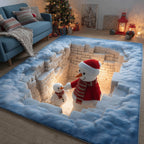 Winter Snowman area rug in a living room