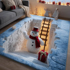 Winter Snowman area rug in a living room