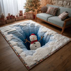 Winter Snowman area rug in a living room