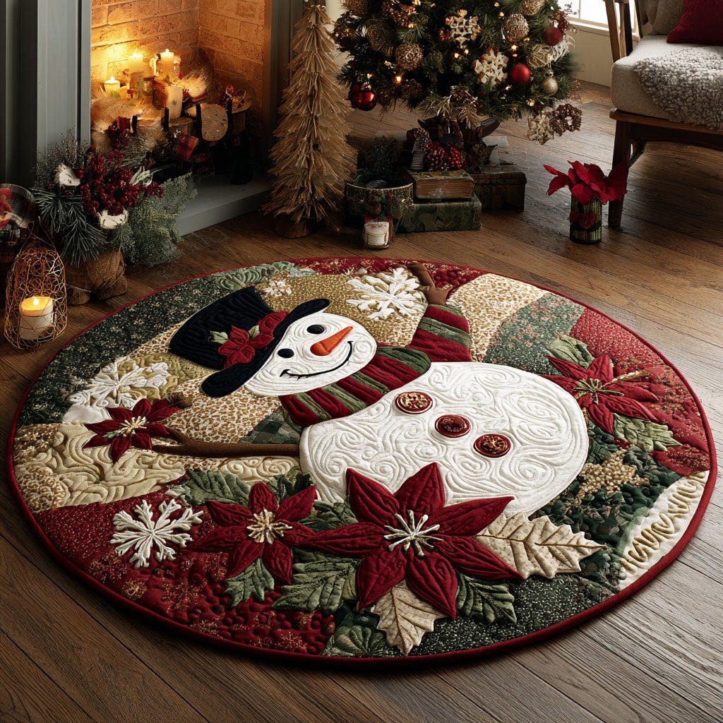 Winter Snowman Delight Round Mat Rug - washable non-slip printed rug