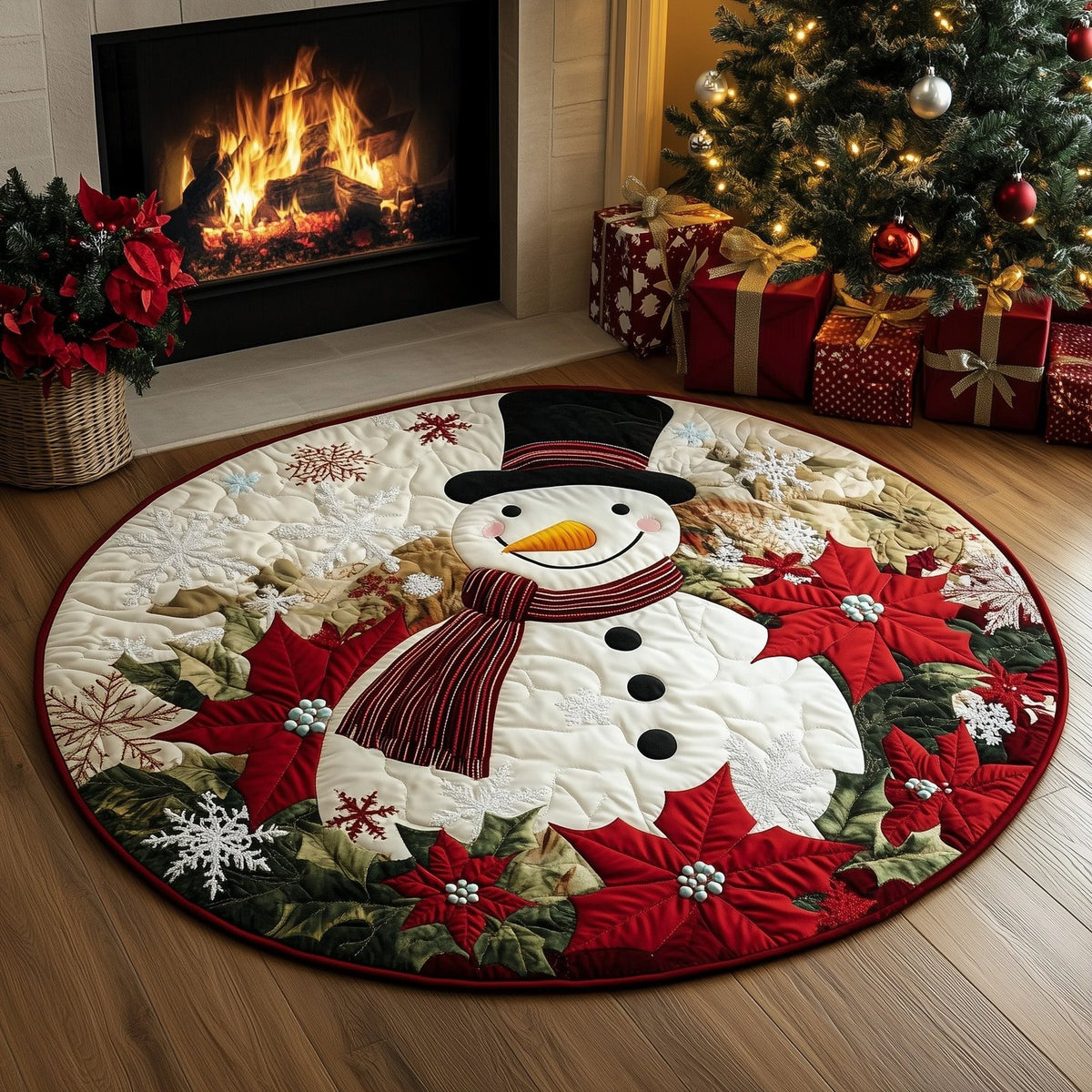 Winter Snowman Round Mat Rug - Nature Design | Serene Home Decor