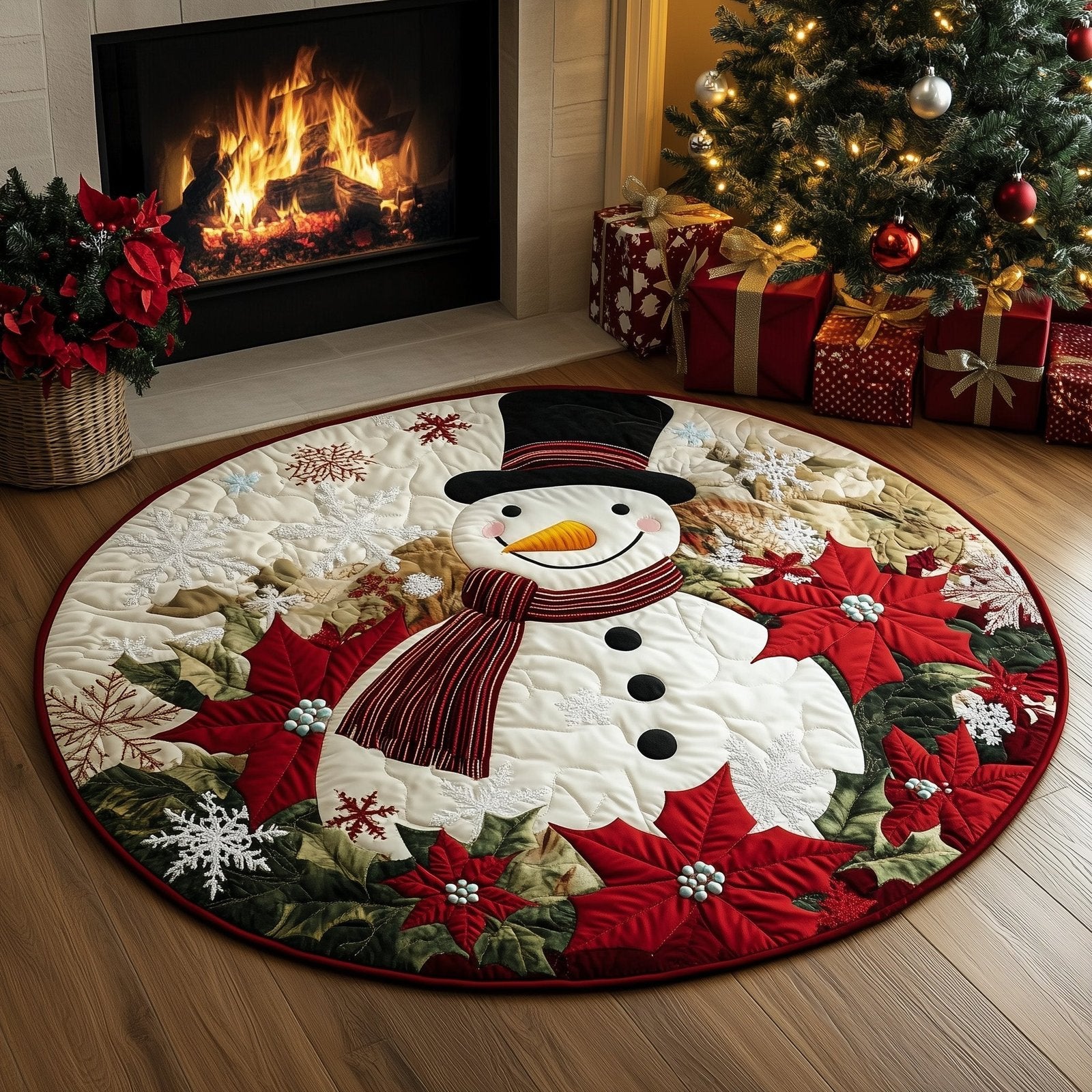 Winter Snowman Round Mat Rug - Nature Design | Serene Home Decor