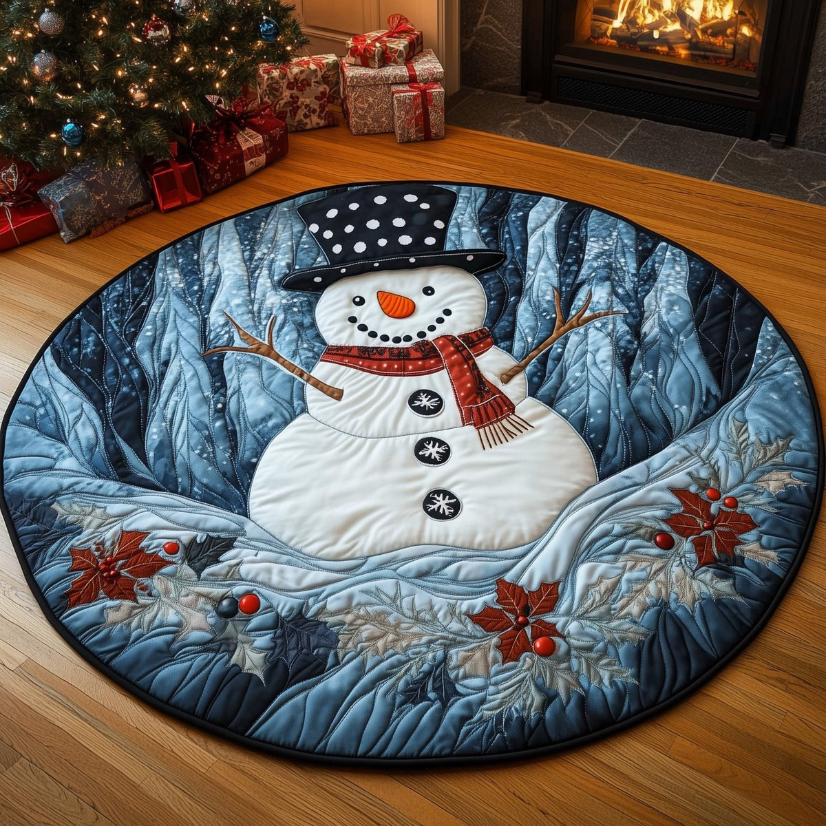 Winter Snowman Round Mat Rug - Nature Design | Serene Home Decor