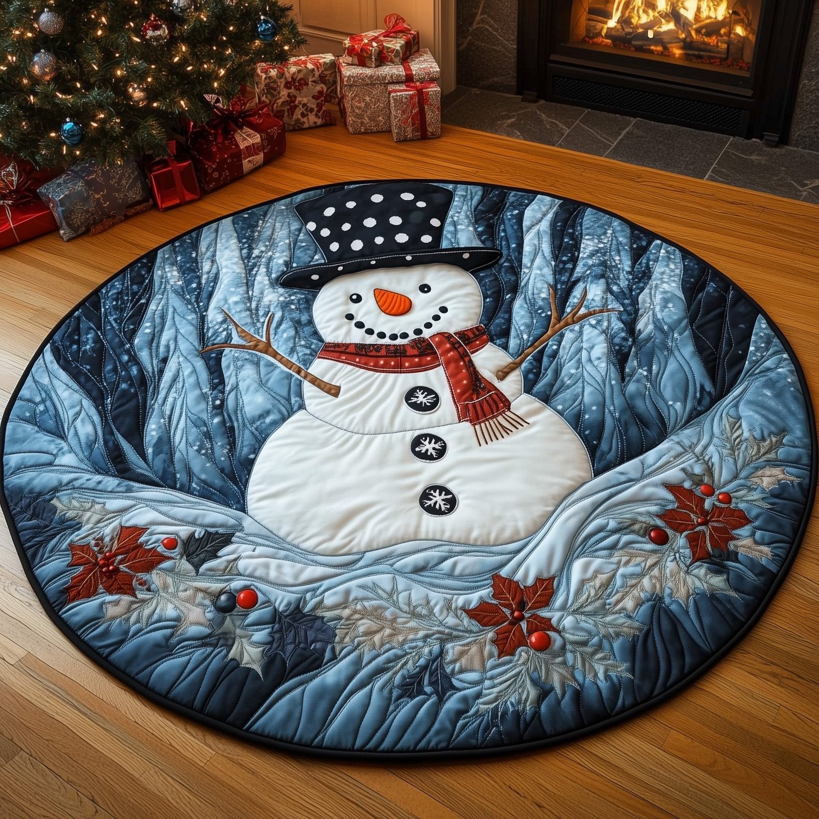 Winter Snowman Round Mat Rug - Nature Design | Serene Home Decor