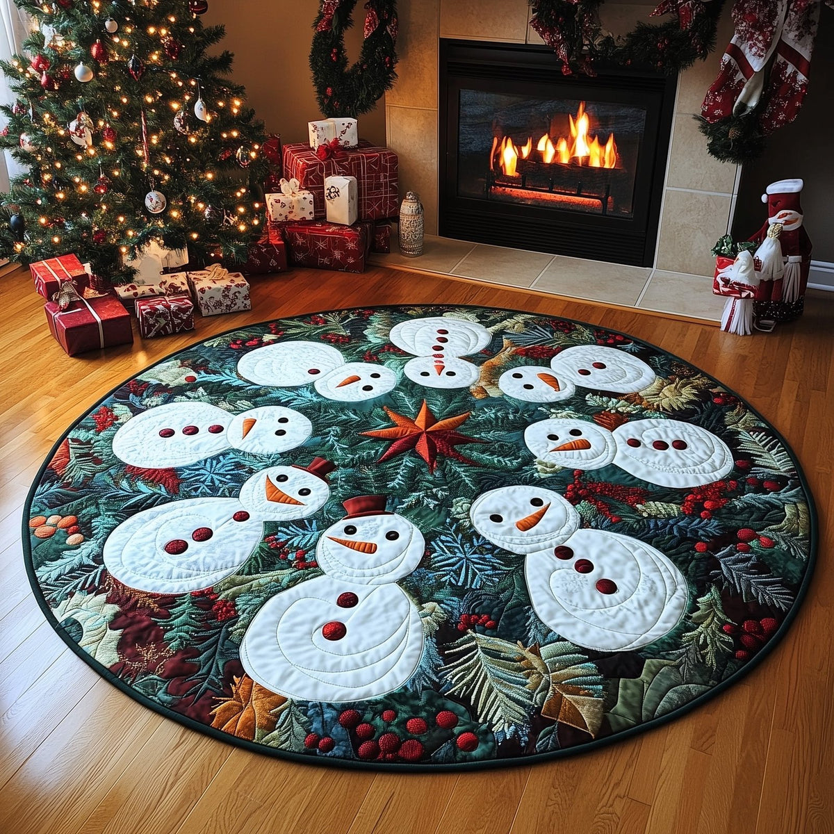 Winter Snowman Round Mat Rug - Nature Design | Serene Home Decor