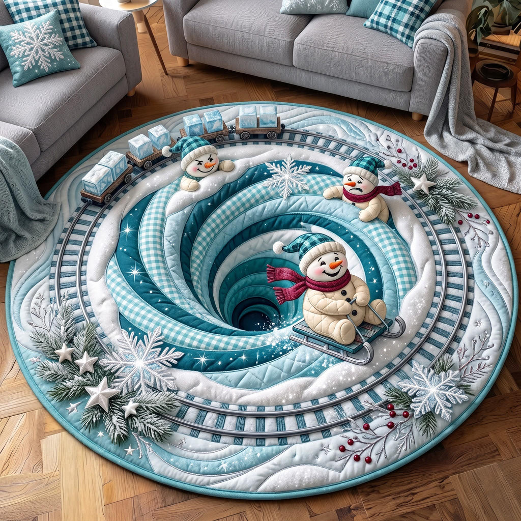 Winter Snowman Round Mat Rug - Seasonal Design | Festive Home Decor - washable non-slip printed rug