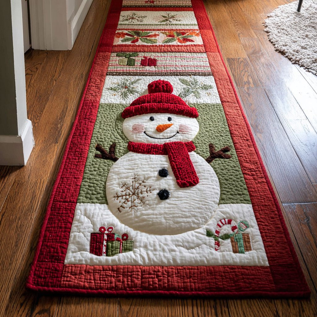 Winter Snowman Runner Carpet Runner Rug - Cute Pet Design | Animal Printed Runner Rug
