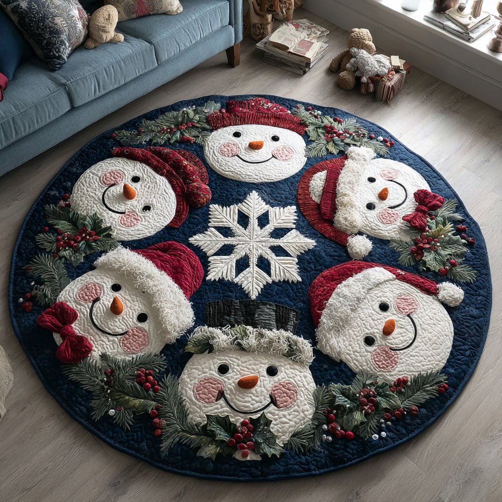 Winter Snowmen Round Mat Rug - washable non-slip printed rug