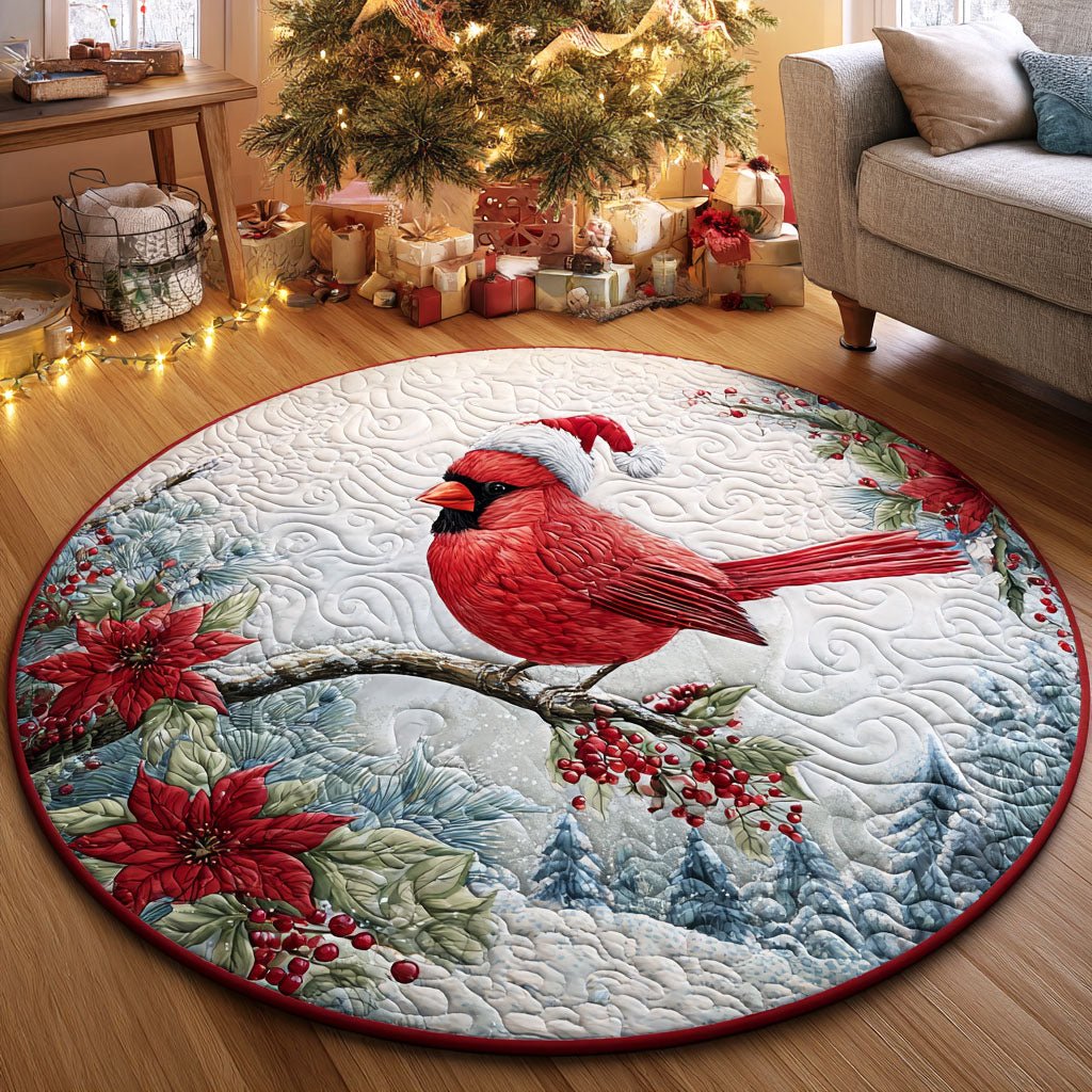 Winter Songbird Round Mat Rug - washable non-slip printed rug