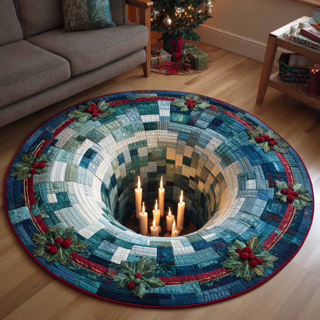 Winter Spiral Round Mat Rug - washable non-slip printed rug