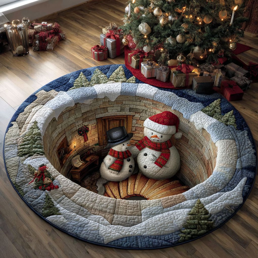 Winter Stairway Round Mat Rug - washable non-slip printed rug