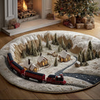 Winter Station Round Mat Rug - washable non-slip printed rug
