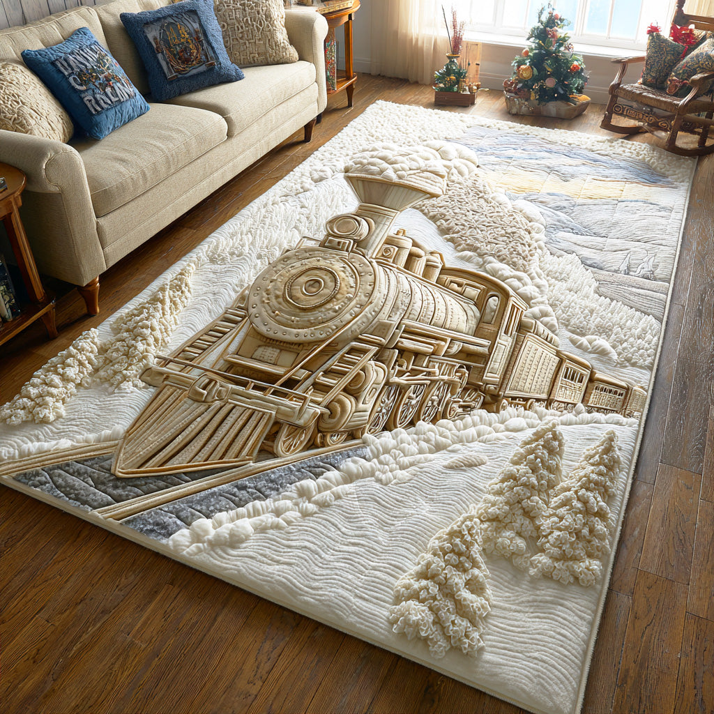 Winter Steam Ride area rug in a living room